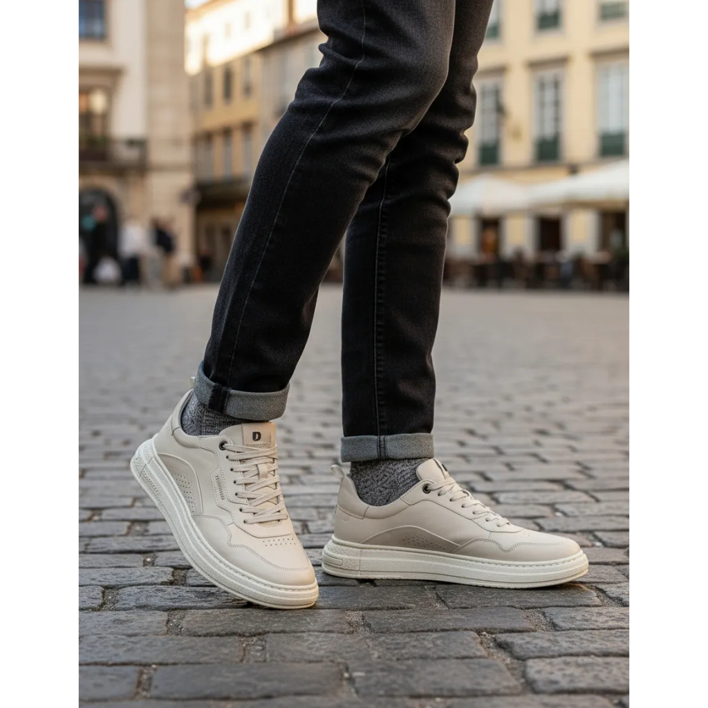 Tênis Democrata Masculino Adulto Jake 240201 Creme Original Couro Mais Vendido