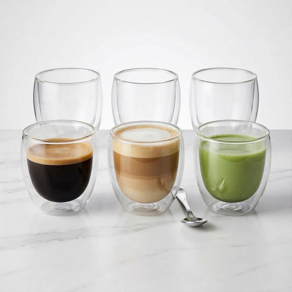 Kit 6 Copos Vidro Duplo 80ml, 200ml ou 250ml Parede Dupla Térmico Café Expresso