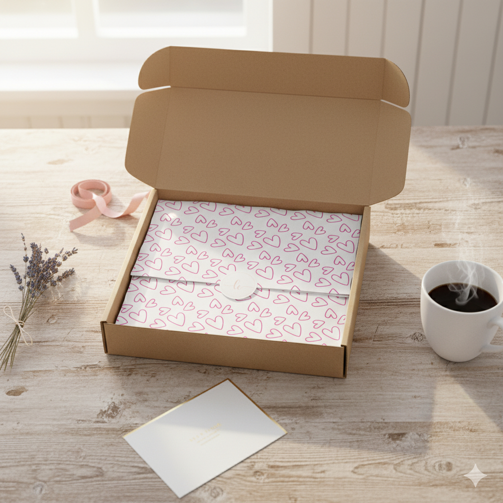 Papel de Seda Premium Coração Rosa 100 Folhas 35x50cm Para Embalagens Roupas Sapatos Presente Lojas Sofisticado