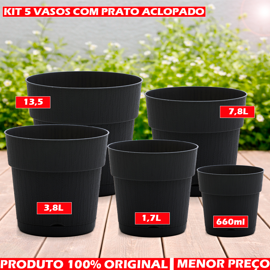 Vaso Flora Decor Com Prato Acoplado Para Casa, Jardim , Decoração, Resistente, Jaguar Utilidades