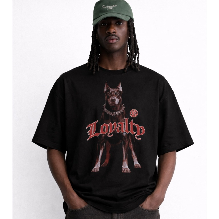 Camiseta Oversized Masculina Preta Streetwear Dobermann | Blusa Larga de Homem