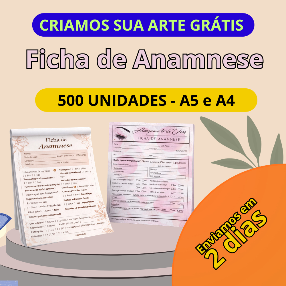 5 Blocos 100 Folhas Ficha Anamnese - Blocagem - A4 e A5 - Arte Gratuita