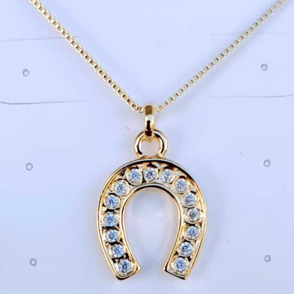 Colar Star ferradura M cravejada de 15 zircônias| Linha Country | Banhada Ouro 18K e Prata 925 | Corrente Veneziana