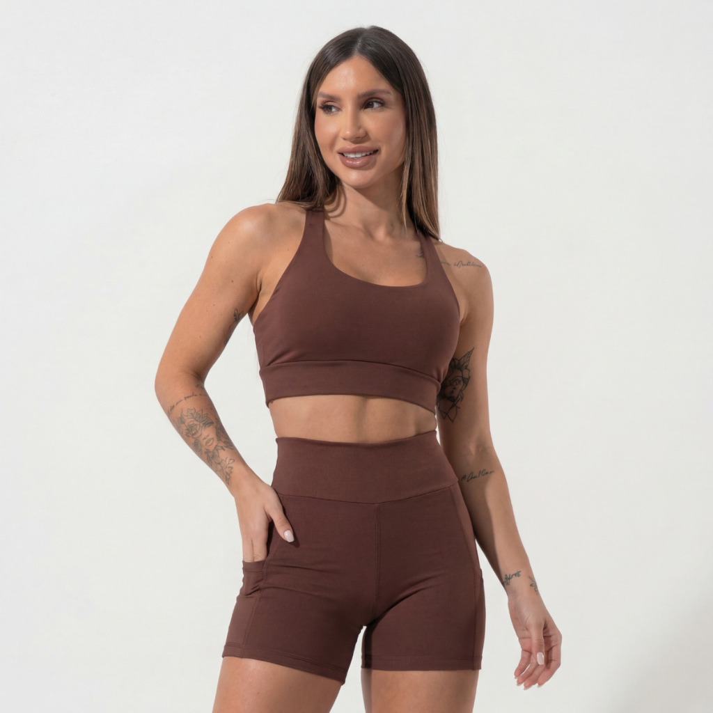 Conjunto Academia Short Bolso Top Duplo Regata Poliamida Corrida Roupa de Treino Feminina Cós Alto em Oferta na Shopee