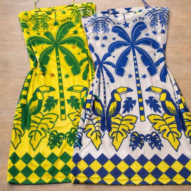 Kit 2 Vestido Feminino Tropical Estampa Brasil – Ajuste Perfeito ao Corpo Sensual, Elegante e Confortável