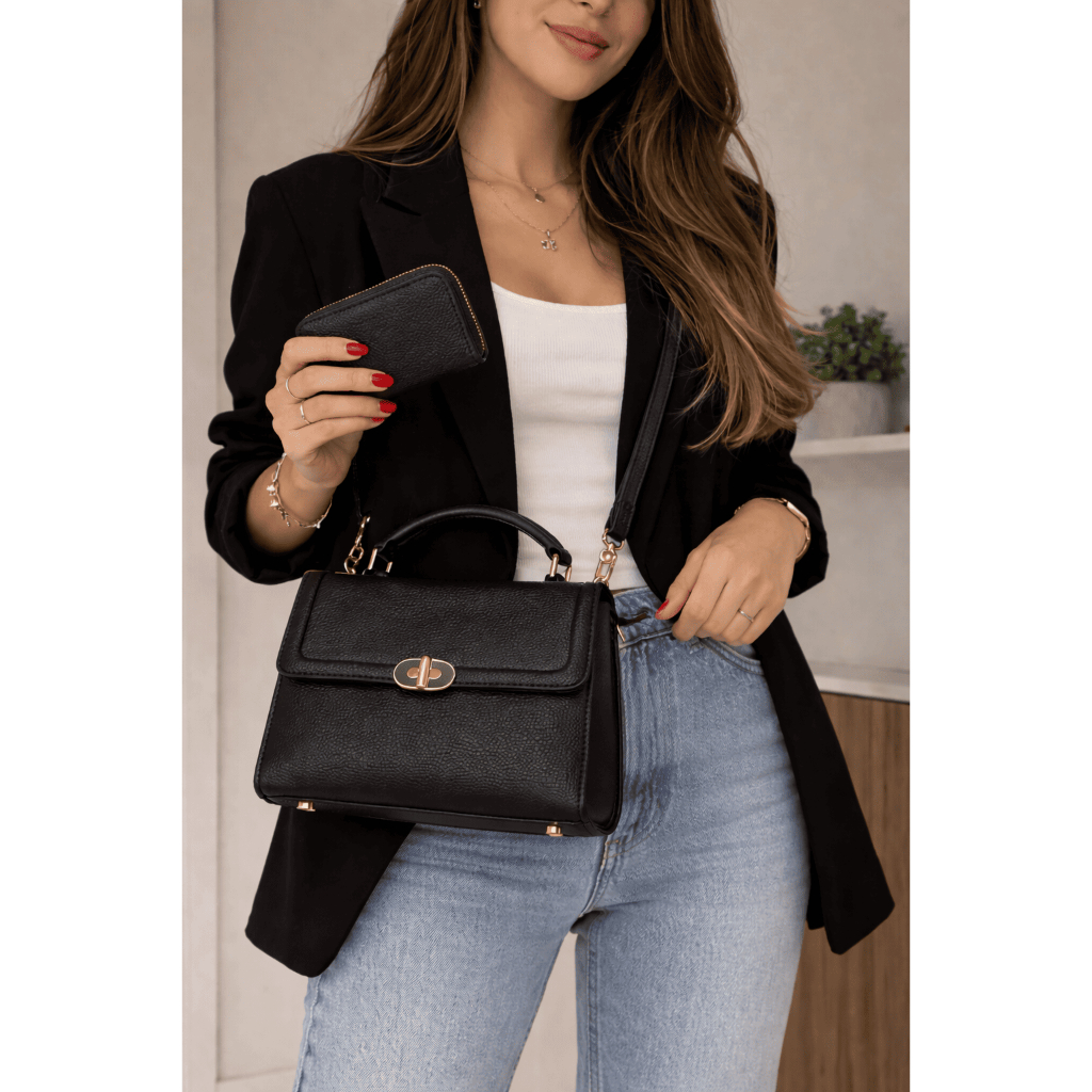 Bolsa Feminina Estruturada Premium com Carteira e Alça Longa em Oferta na Shopee