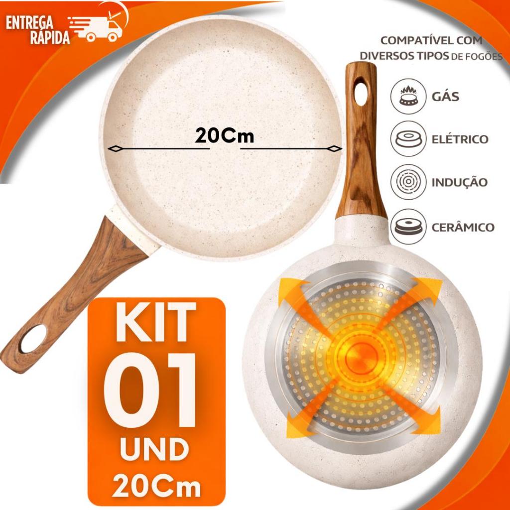 Jogo Frigideiras Antiaderente Revestimento Cerâmico Indução 20Cm Não Gruda Multiuso Utilidades