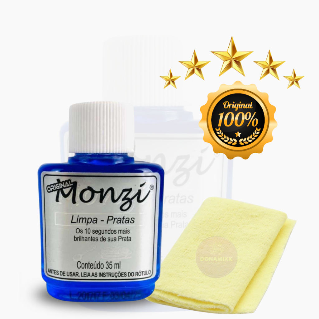 Kit 5 Monzi Limpa Prata e Dourado + Flanela Monzi Original 35ml Kits 1 a 5 Unidades