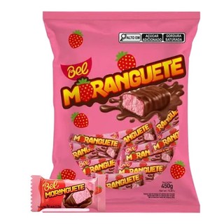 Bombom Moranguete Bel Pacote 450g com 50un de 9g Recheio Sabor Morango Bag Econômica