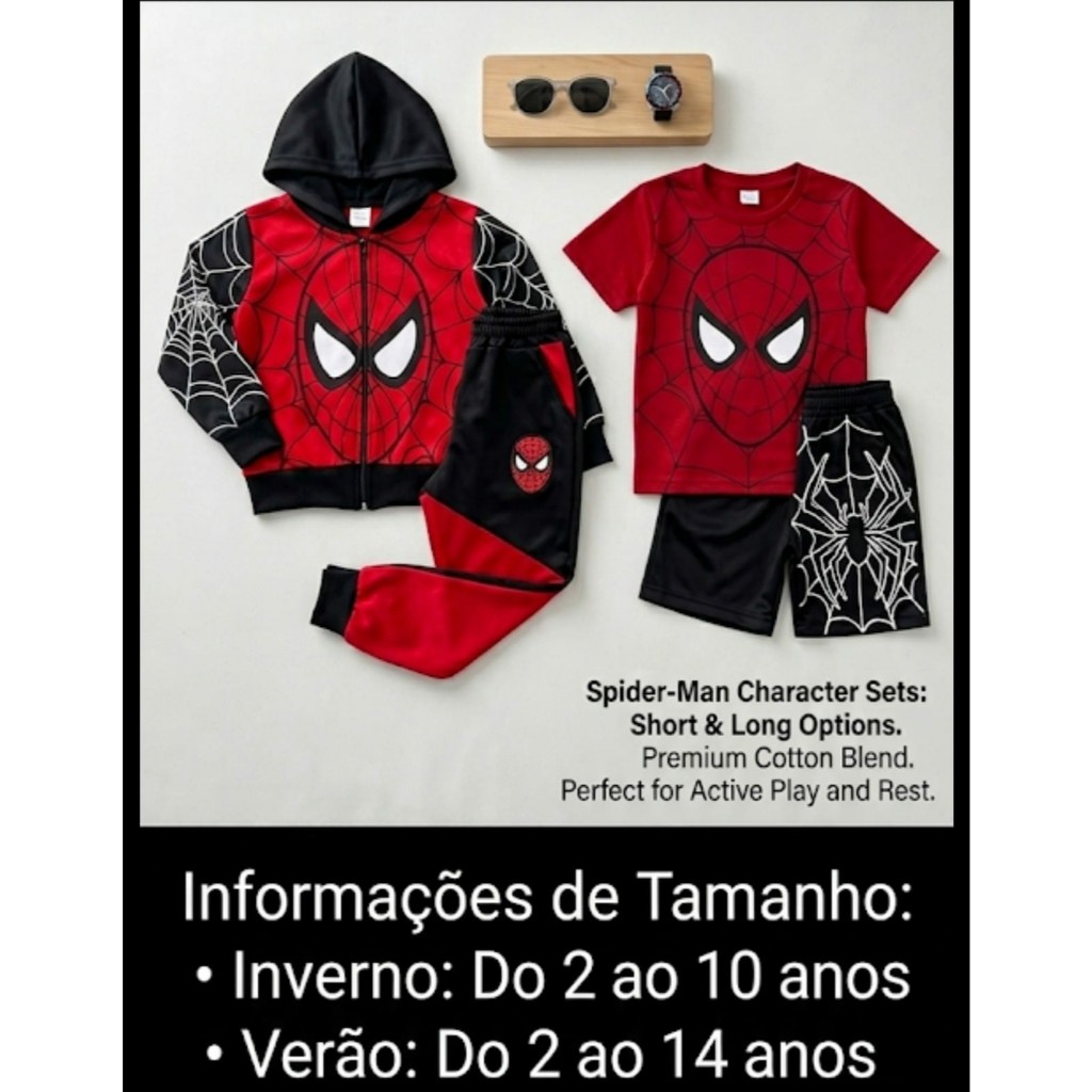 CONJUNTO DE VERÃO E INVERNO INFANTIL JUVENIL MENINO HOMEM ARANHA SONIC HULK BATMAN MICKEY 2 AO 14 ANOS  BERMUDA E CAMISA em Oferta na Shopee