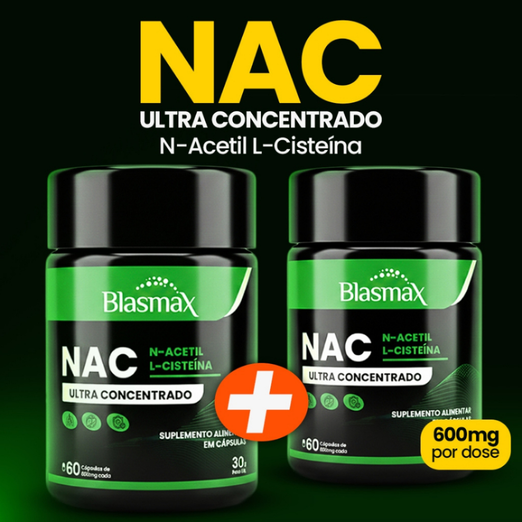 NAC 600mg N-Acetil L-Cisteína | KIT 2 | Antioxidante, Fígado e Imunidade | 120 Cápsulas – Blasmax