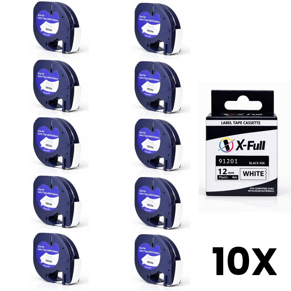Kit 10 Fita Dymo 91201 12mm Plastica Etiquetadora Letratag Rotuladora Compativel Lt100h