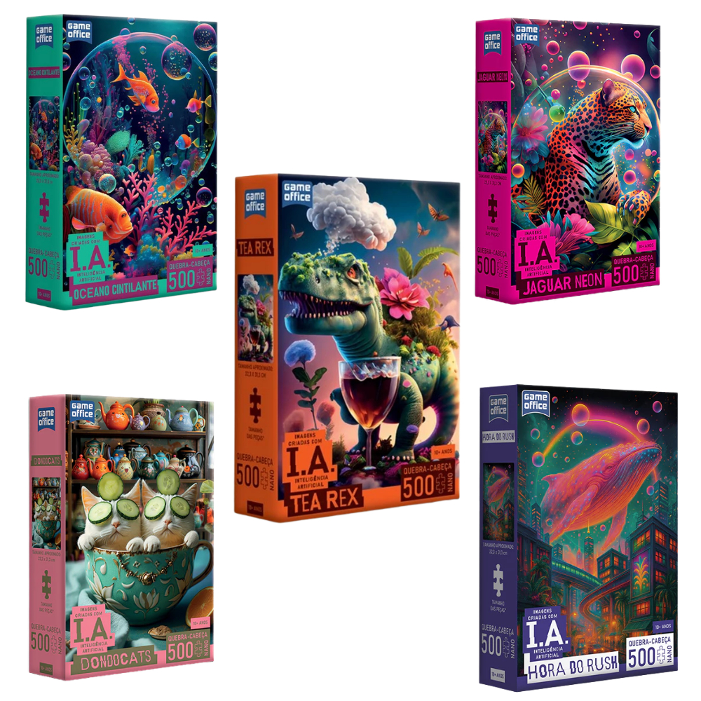 Quebra-Cabeça Toyster Nano 500 Peças Coleção IA Individual ou Kit Oceano Jaguar Tea Rex Dondocats