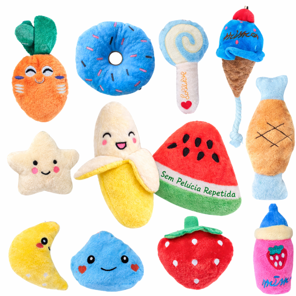 Kits 3 | 6 | 10 Pelúcias Premium para Cachorro com Apito Para Pets Filhotes e Pequeno Porte Resistente e Bordadas