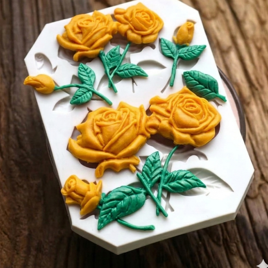Molde de Silicone ROSAS. Silicone Flexivel Pasta Americana Confeitaria Biscuit Cód 141