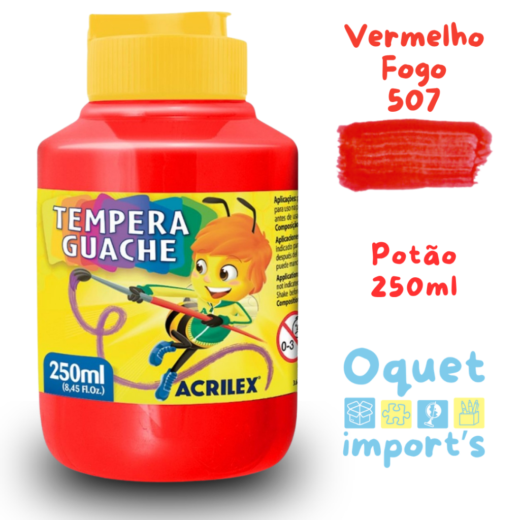 Tinta Guache Acrilex Vermelho Fogo 507 Potão 250ml