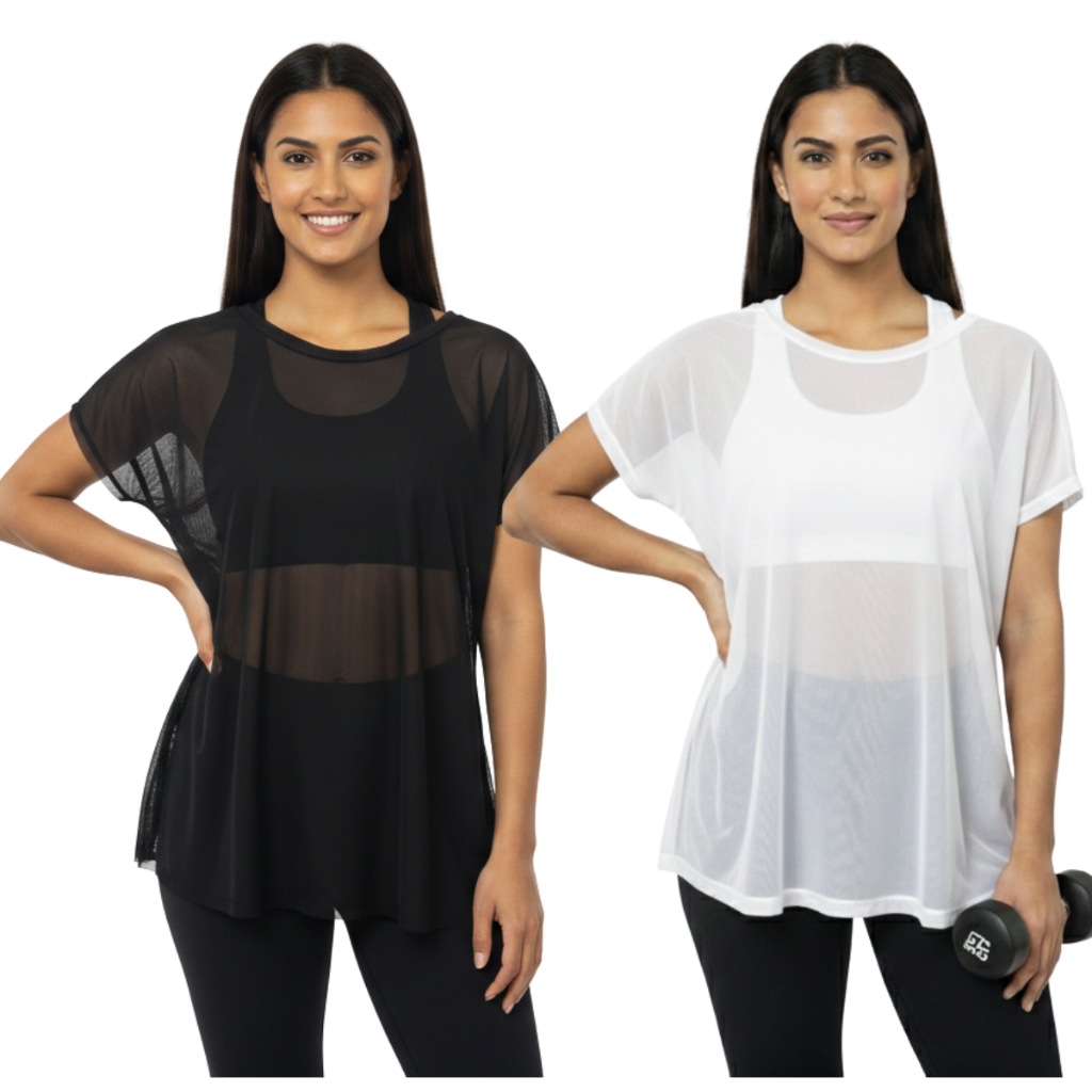 Kit Blusa Tule Feminina Transparente Moda Fitness Academia Verão
