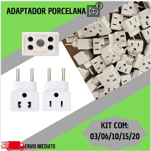 KIT Adaptador Tomada Benjamin Bob Porcelana Resistente Bivolt Entrada 10A/20A Plug 10A(Branco/Preto-aleatório) em Oferta na Shopee