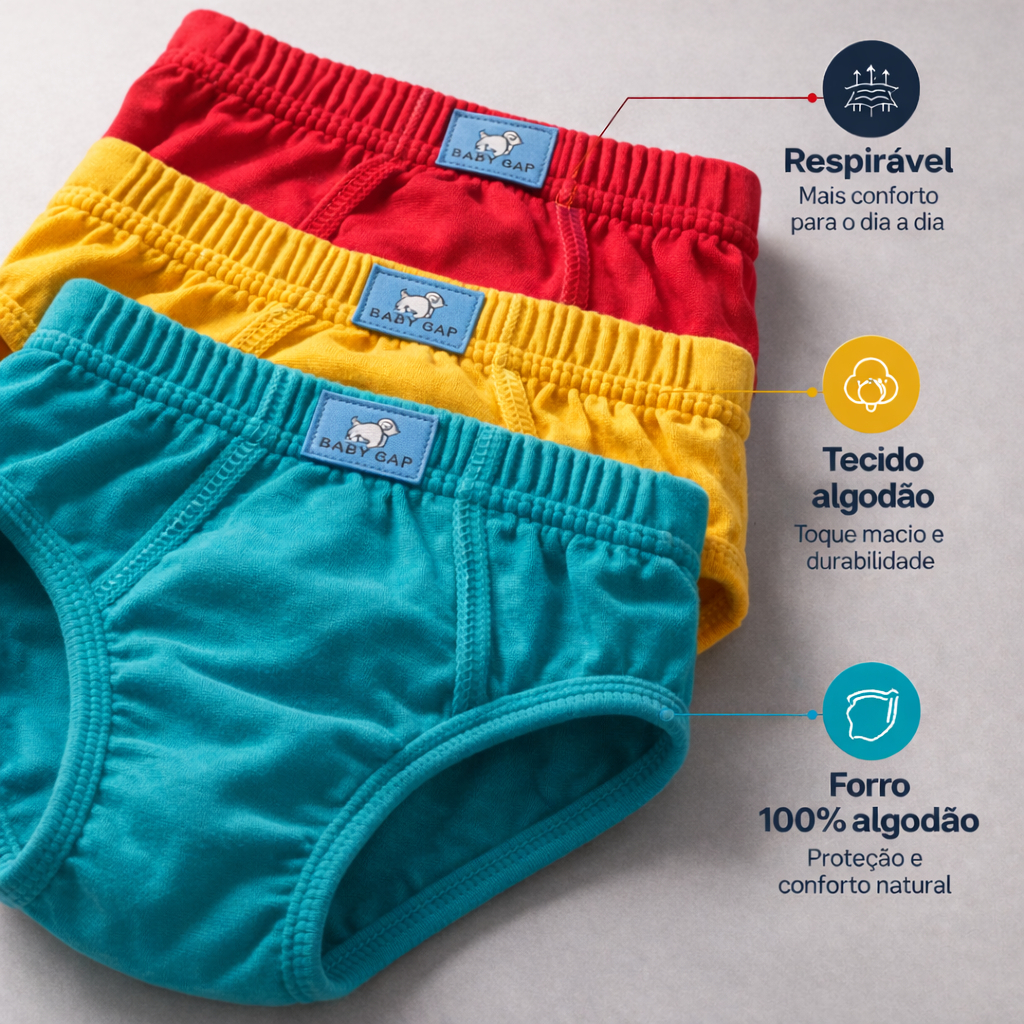 Cueca Infantil Algodão Menino Slip com forro Conforto Kit 10-5 cuecas 100% algodão Lisas P M G GG em Oferta na Shopee