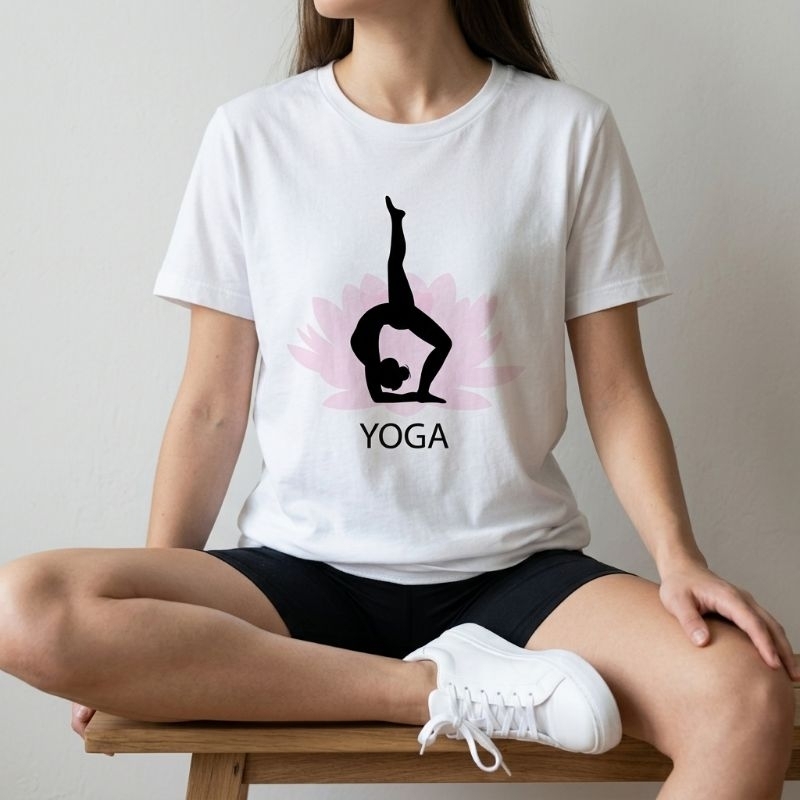 Camiseta Yoga Feminina Estampa Flor de Lótus Minimalista Academia Fitness