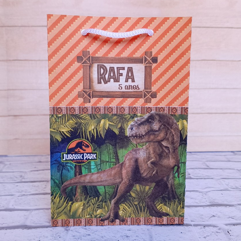 Sacolinha Personalizada 10x15cm JURASSIC PARK DINOSSAURO| Pegue e Monte | Lembrancinhas Sacolinha Surpresa