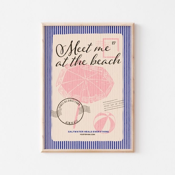 Quadros Decorativos Vintage Meet Me At The Beach Estilo Postal (1 peça)