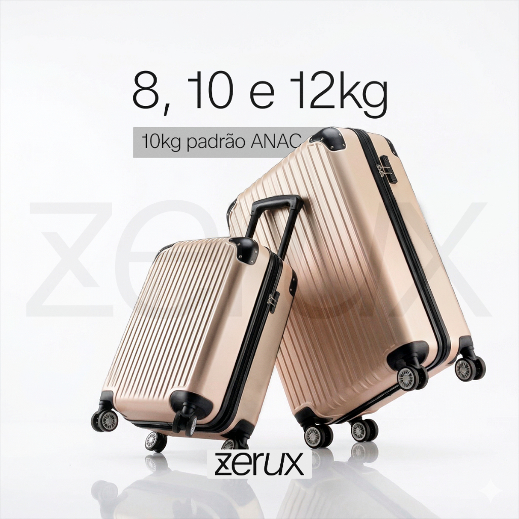 Mala De Viagem Rígido Médio Zerux Malas 60 X 38 X 25 Rodas Removíveis 360° Com Zíper Extensível
