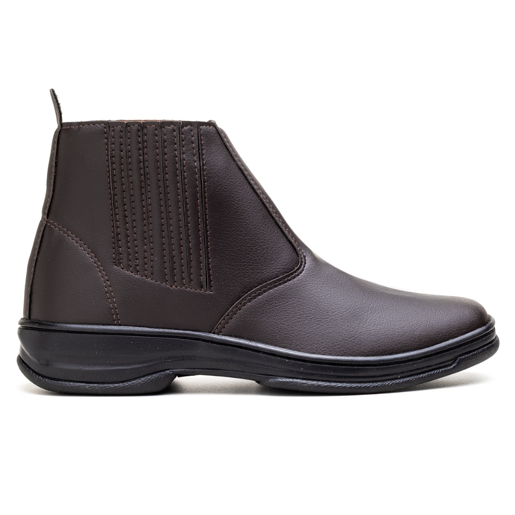 Bota Botina Masculina Cano Curto Elástico Lateral Macia Confortável Dia a Dia Trabalho Solado Antiderrapante Resistente