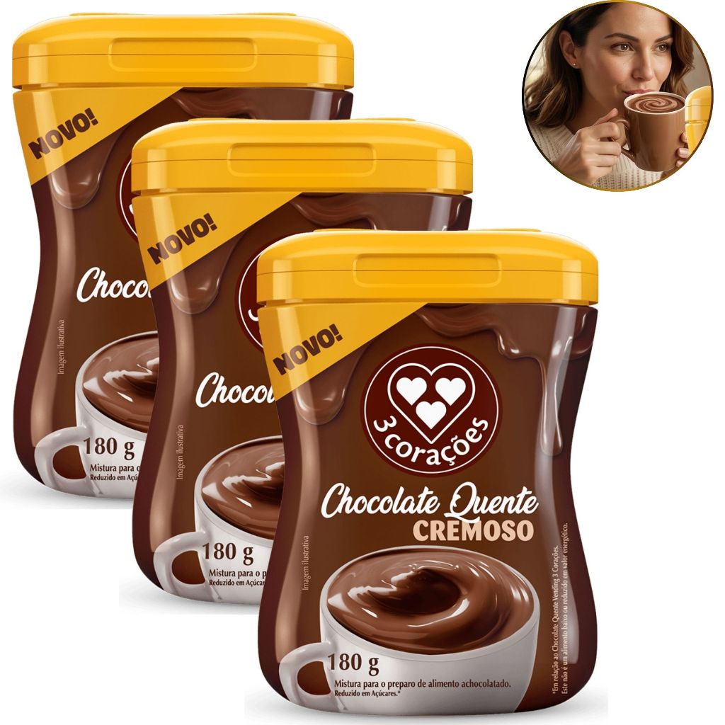 Chocolate Quente Cremoso 3 Corações Inverno Pote 180g