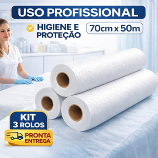 Kit 3 Rolos Lençol Descartável Papel Hospitalar Maca 70x50 Spa Fisioterapia Clínica Profissional em Oferta na Shopee