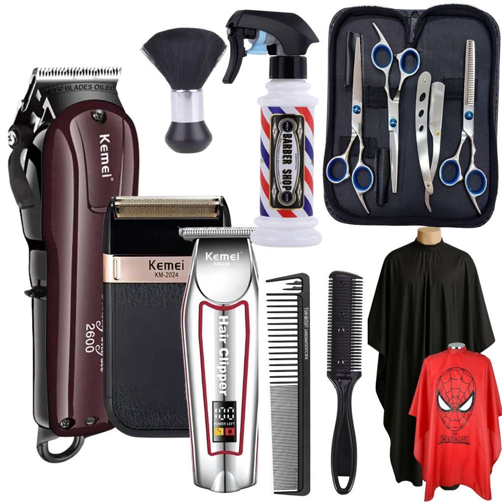 KIT COMPLETO BARBEIRO MAQUINAS DE CORTE KEMEI 2600 + MAQUINA ACABAMENTO + SHAVER + ACESSORIOS