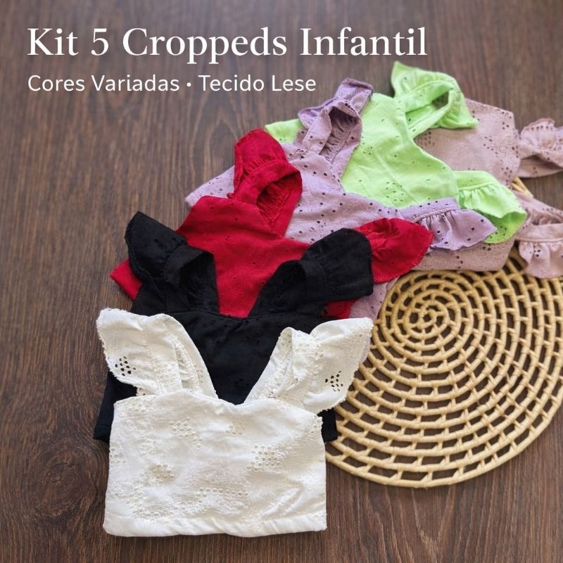 Kit 5 Cropped Infantil Menina Lese com Babado | Tendência Verão | 2 ao 10 Anos | Cores Sortidas em Oferta na Shopee