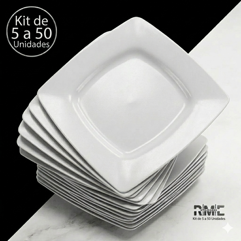 Kit 5 à 50 Pratos Quadrados Plástico branco resistentes churrascos refeições festas aniversários lavar em Oferta na Shopee