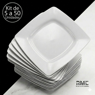 Kit 5 à 50 Pratos Quadrados Plástico branco resistentes churrascos refeições festas aniversários lavar em Oferta na Shopee