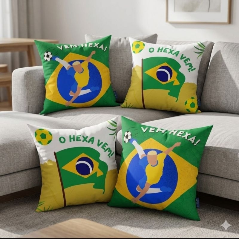 Kit de 4 Capas De Almofada 40x40 Copa Do Mundo Brasil Seleção Brasileira