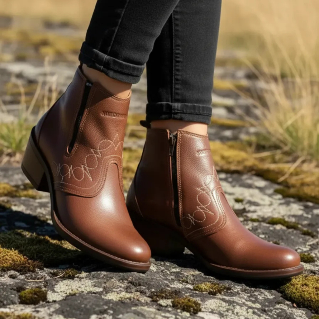 Bota Country Feminina Zíper Couro Legítimo Botina Estilo Cavalgada Rodeio Montaria 3536