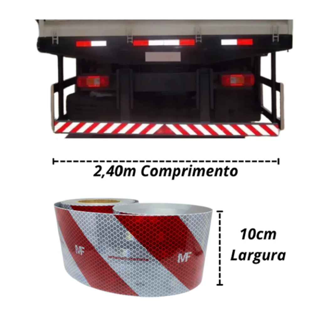 Faixa Refletiva Para-choque De Caminhão Carreta Carretinha 2,40m x 10cm