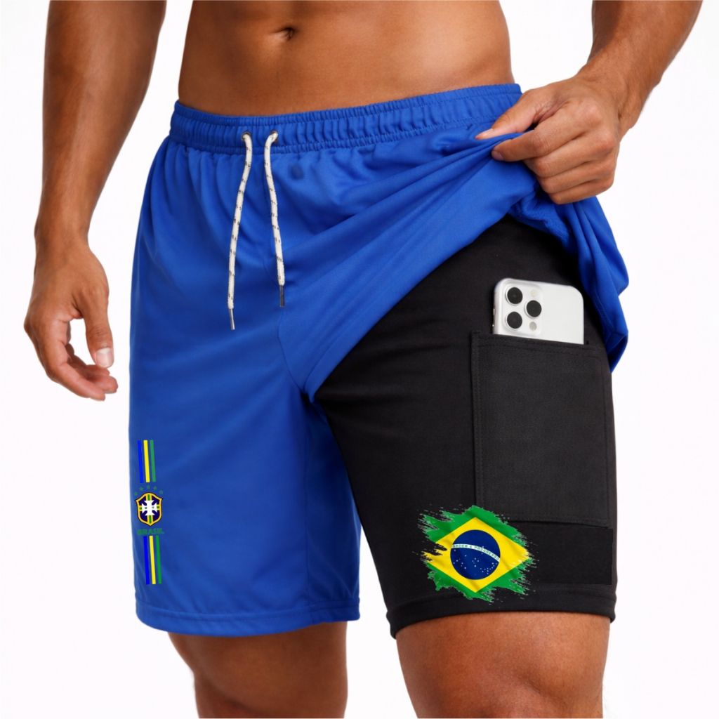 Bermuda De Compressão 2 Em 1 Dry Fit Com Elastano BRASIL 02 Ideal Para Treinos Academia