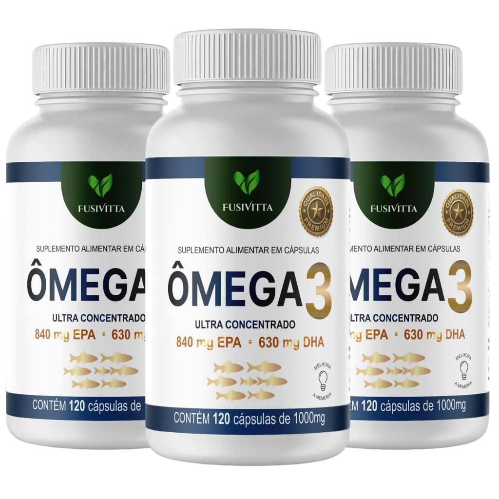 Kit Com 3 Ômega 3 Plus Ultra Concentrado 840mg Epa + 630mg Dha 120 Cápsulas 1000mg Óleo De Peixe FusiVitta