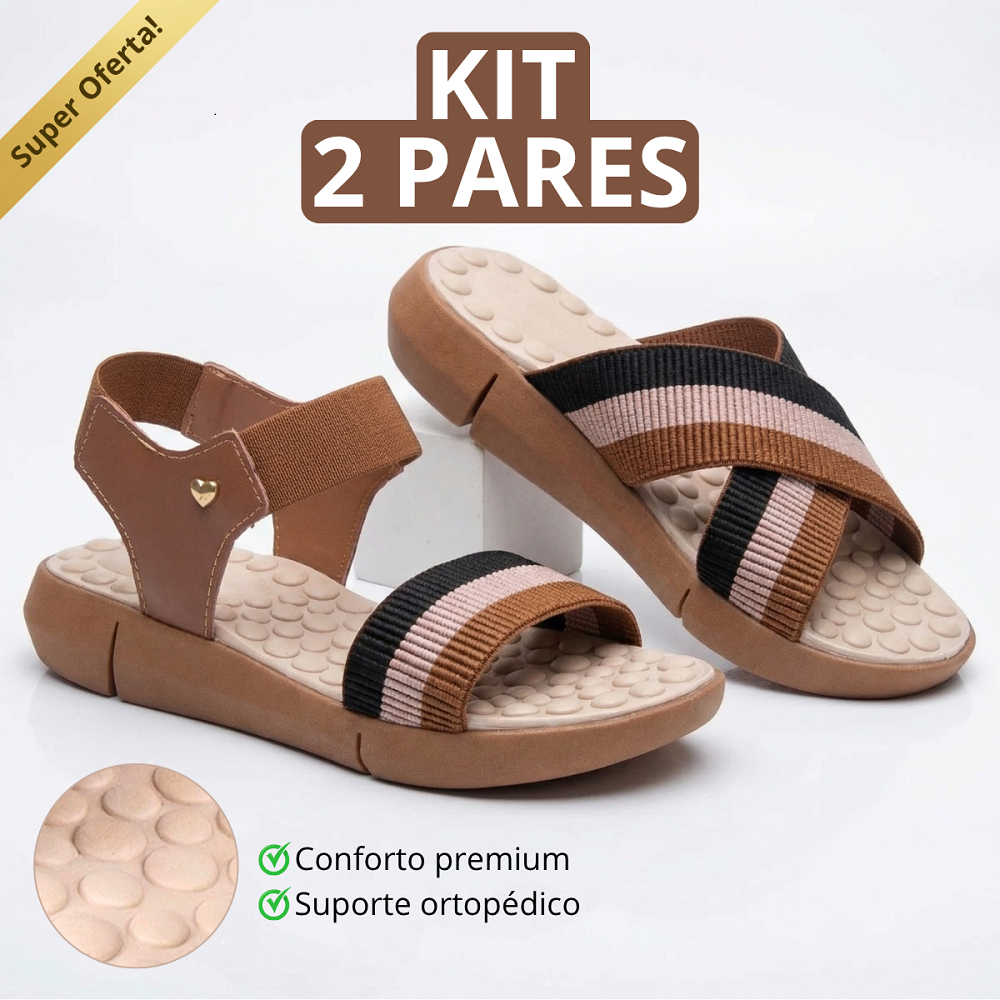 Kit 2 Pares Chinelo + Sandália Feminina Ortopédica Palmilha Massageadora Confortável Sola de Eva