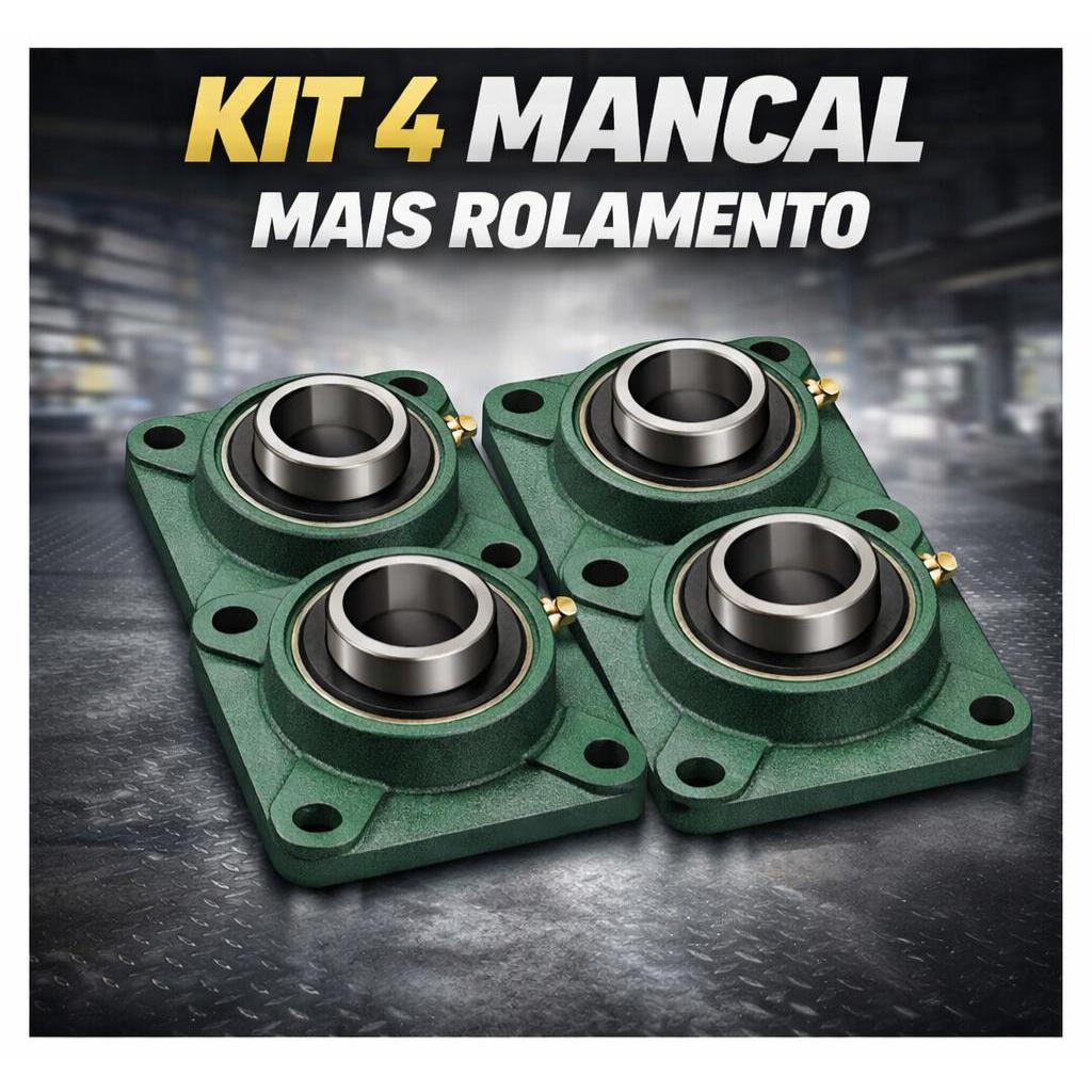 Ucf204 - Kit Com 4 Mancais Quadrado + Rolamento Para Eixo 20mm 0 RMS Profi.