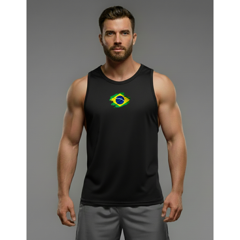 Regata Masculina Dry-Fit Brasil 01Tecido Leve e Confortável Treino Academia Esportiva Corrida
