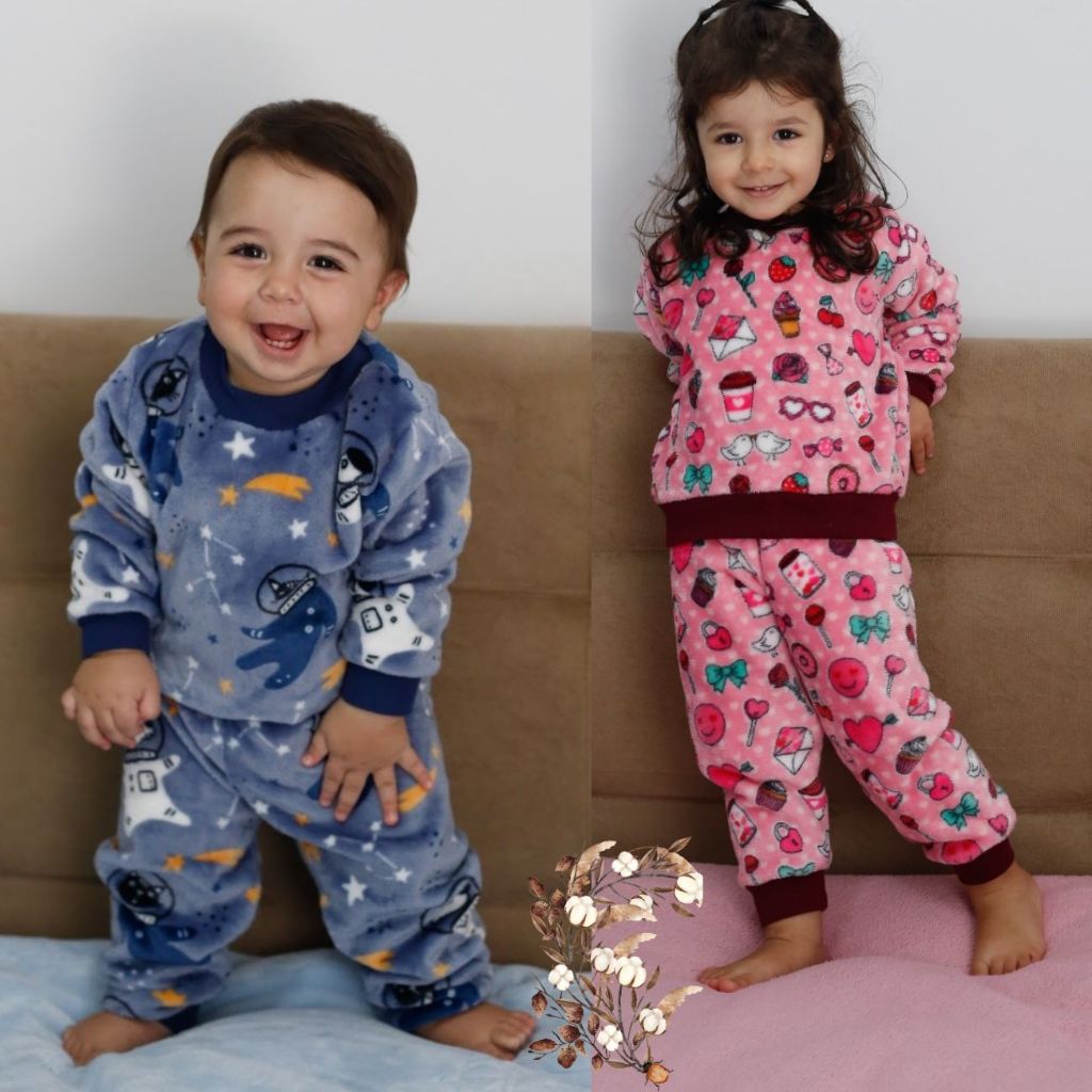 Conjunto Quentinho Fleece Bebê/Infantil Tamanhos G,1,2,3,4 - Casaco e Calça - Menino e Menina