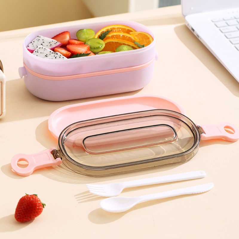 Pote Com Divisórias Marmita Grande Fitness Vedação Microondas Lancheira Escola Trabalho Bento Box Com Talheres-Dupla em Oferta na Shopee