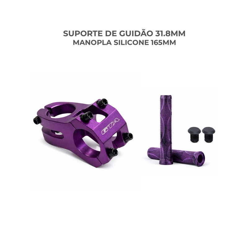 Kit Suporte de Guidão 31.8 45MM E Manopla 165 MM GTA Modelo Gios Bicicleta Bike Grau MTB Freeride