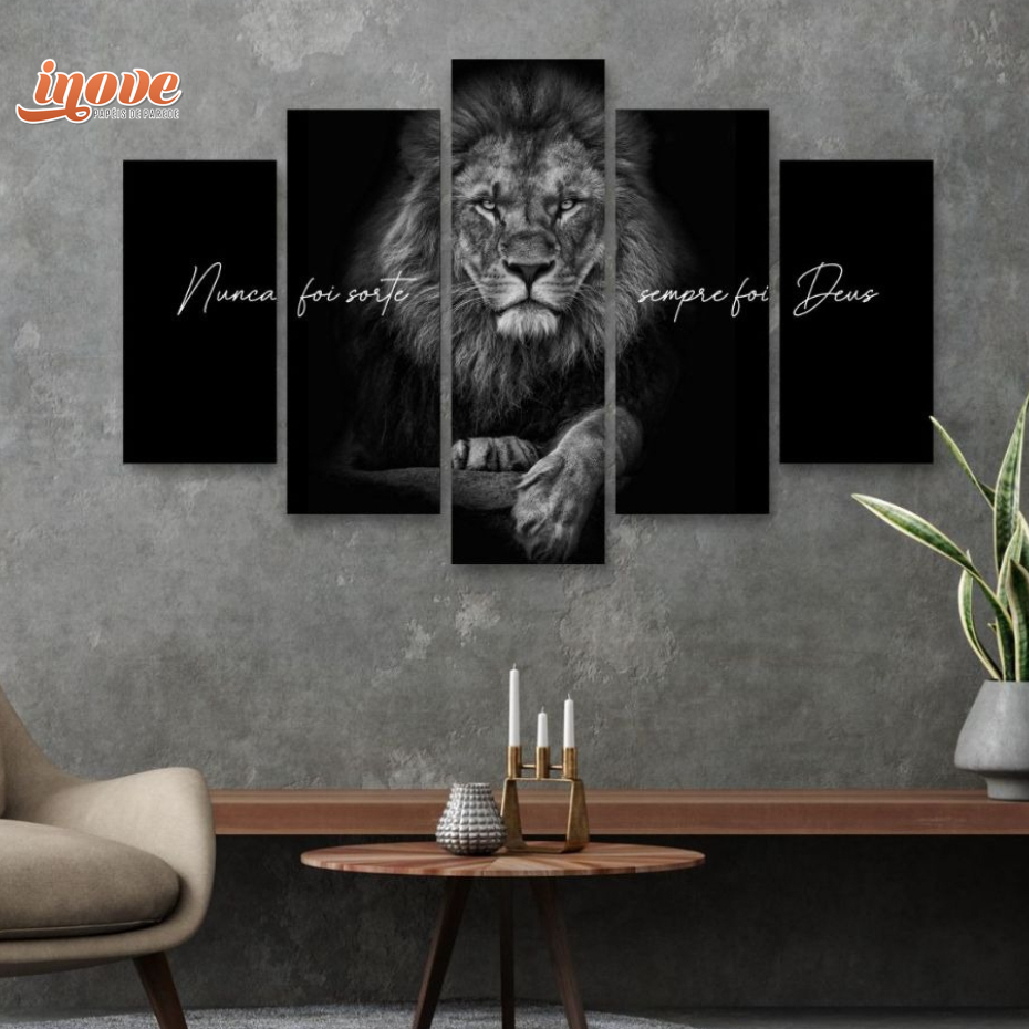 Quadro Decorativo Mosaico Leão de Judá Jesus Cristo 80x50 cm