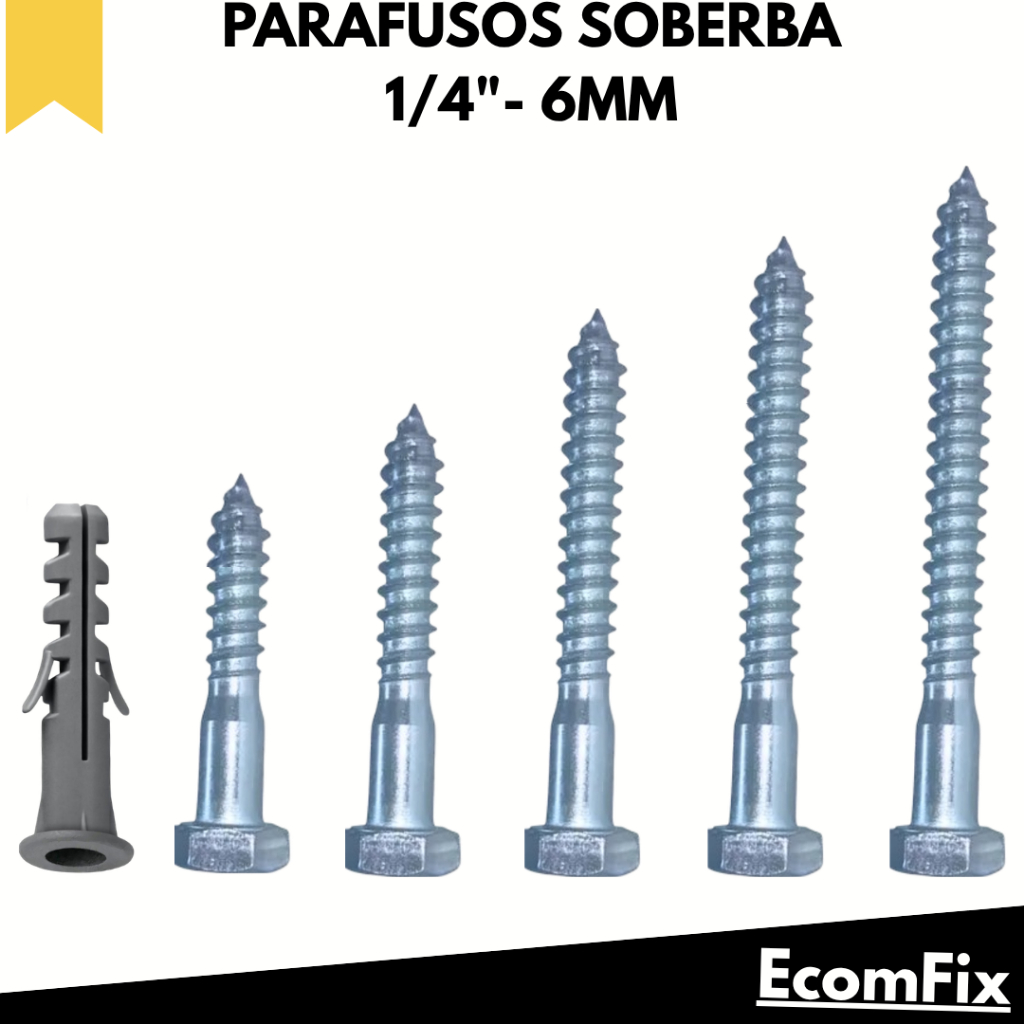 Parafuso Sextavado 6mm (1/4") – Rosca Soberba para Madeira e Alvenaria Alta Fixação