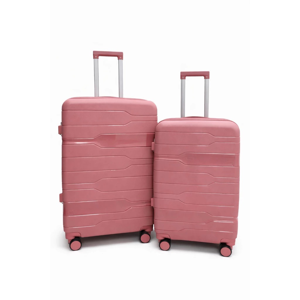 Kit Mala de Viagem Mala Bordo 10kg + Mala Media 23kg Polipropileno Rose Rodinhas 360° Cadeado TSA