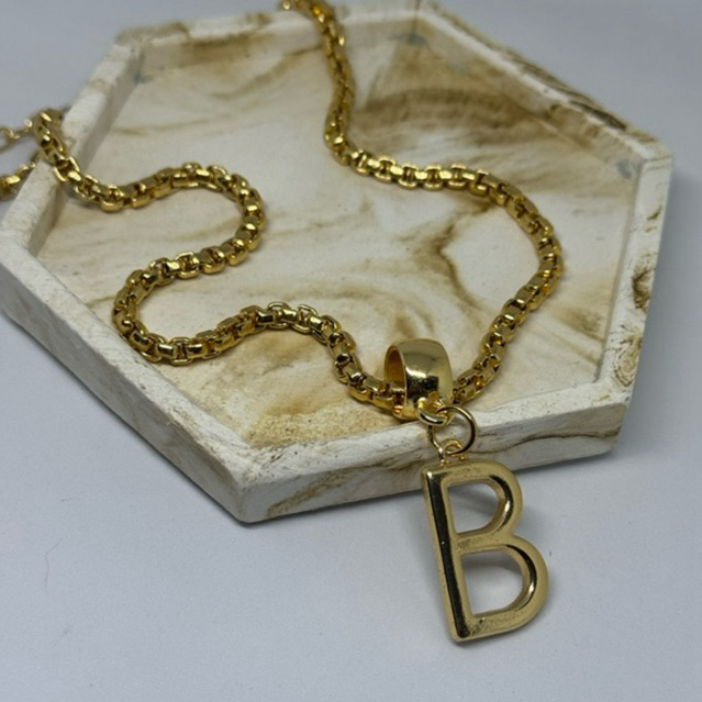 COLAR DOURADO Colar folheado a ouro 18 k com pingente de letra delicado -moda luxo B em Oferta na Shopee