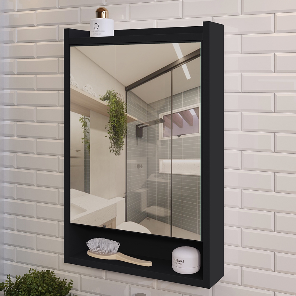 Armário De Banheiro Aéreo Espelheira  Suspensa Moderna Aqua 1 Portas e Nicho - Várias Cores